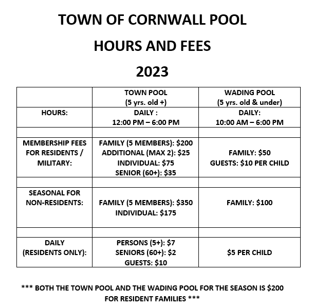 Town of Cornwall Recreation Department > Our Programs > Community Pool